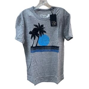 NEW Chaser Palm Tree Sunset Blue and Gray Short Sleeve Graphic T-Shirt - XL